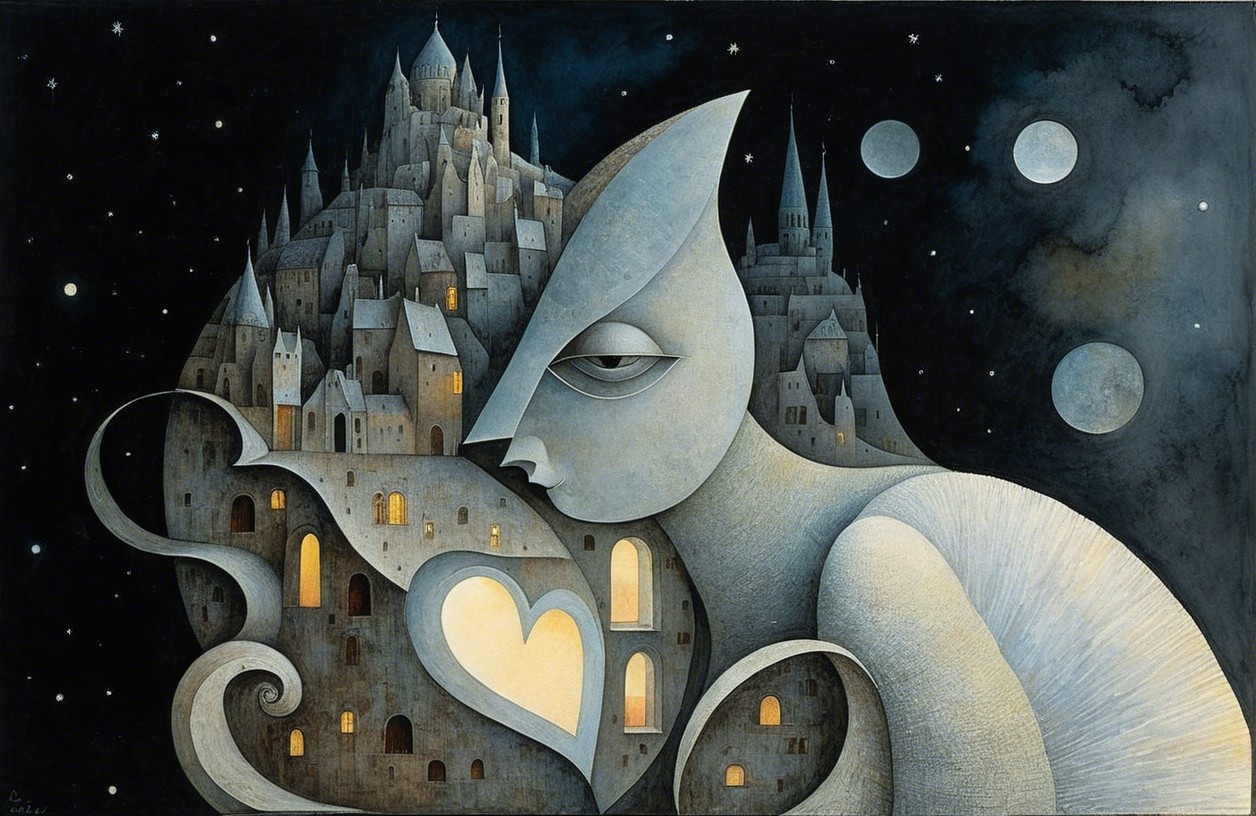 Whimsical Surreal Artwork of Ethereal Cat-Like Figure