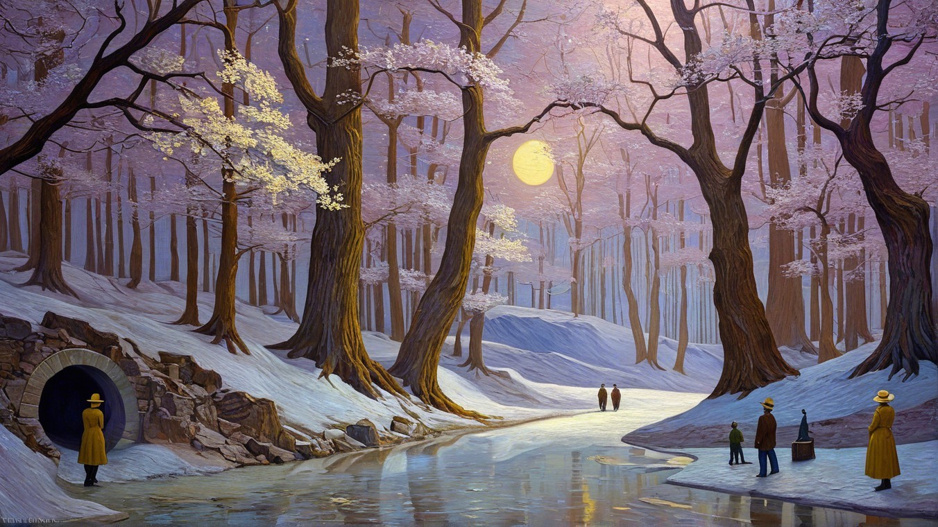 Serene Winter Landscape with Trees and River