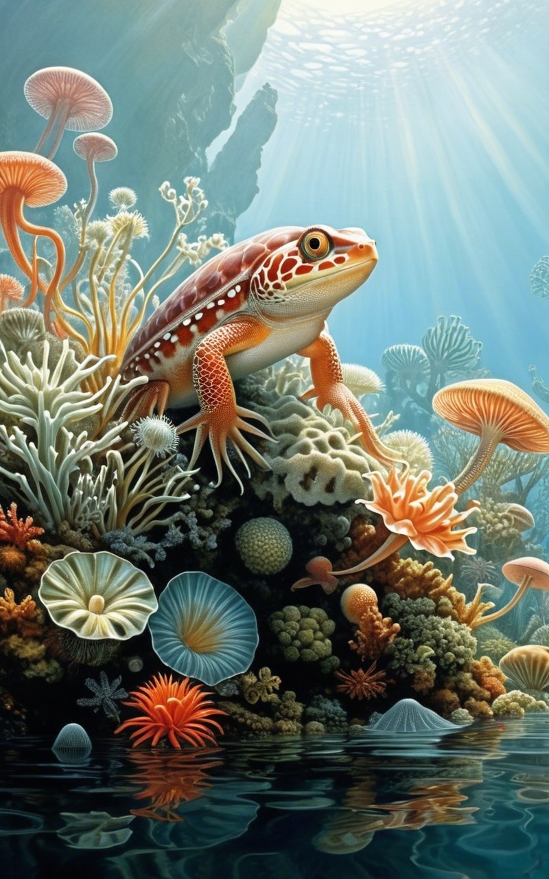 Vivid Amphibian on a Colorful Coral Reef Scene