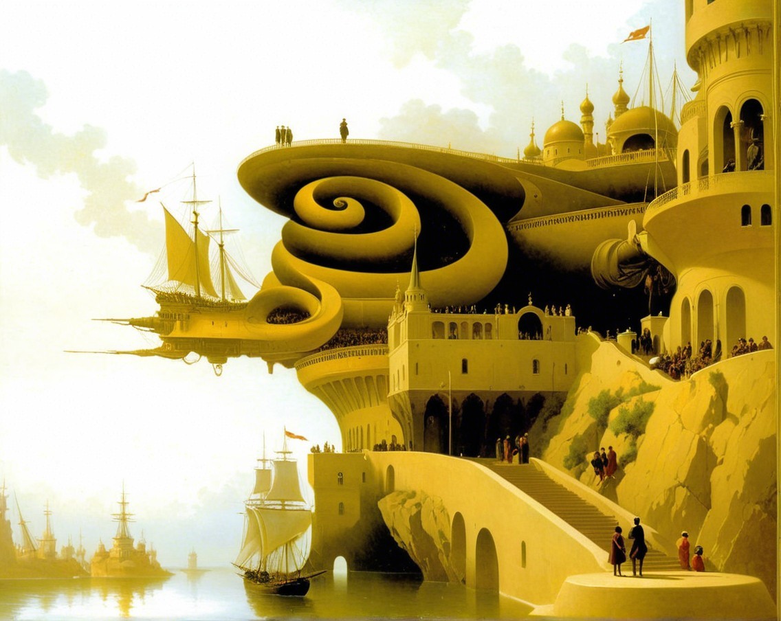 Fantastical Landscape with Seashell Structure and Palace