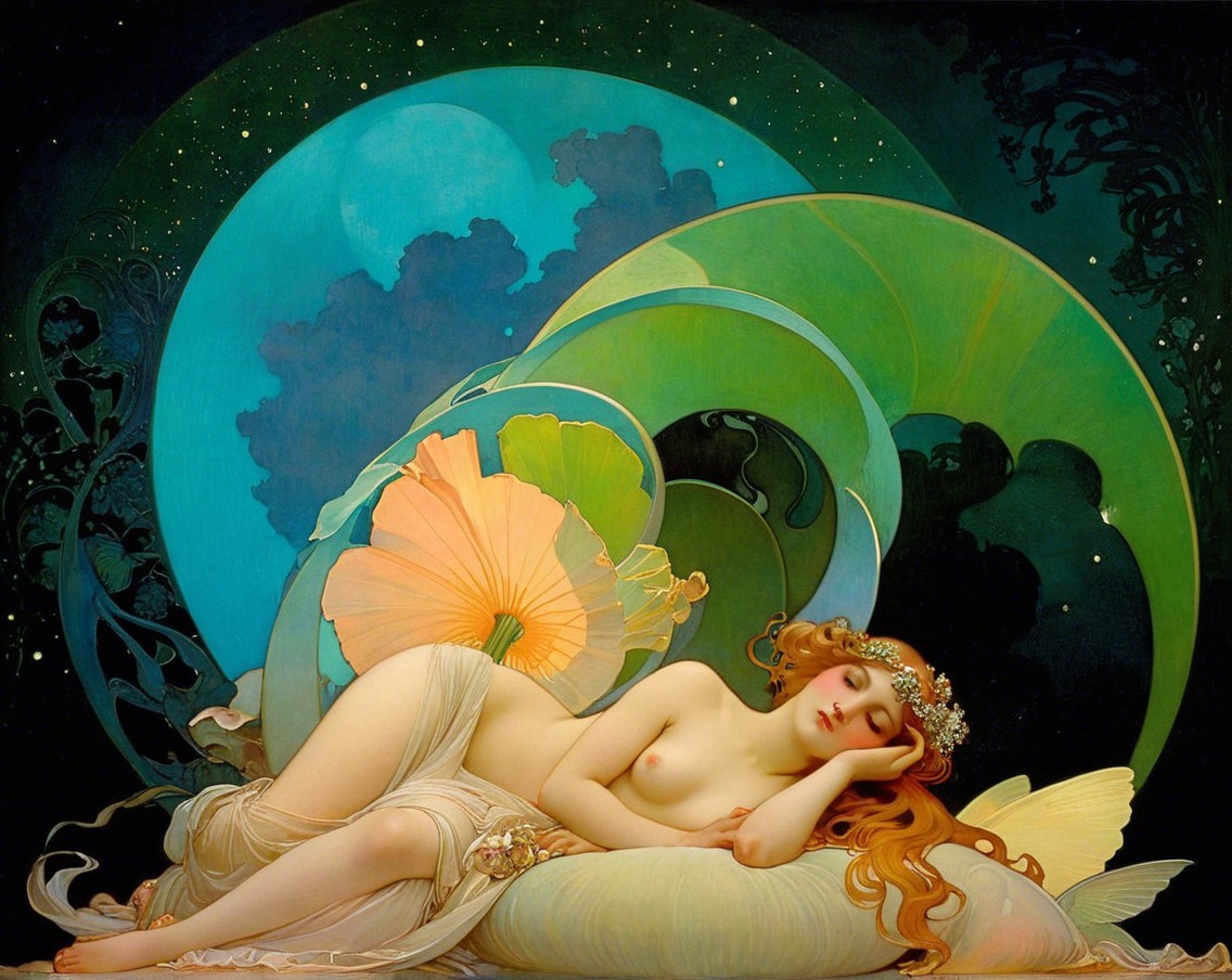 Serene Woman Reclining Amidst Vibrant Colors and Nature