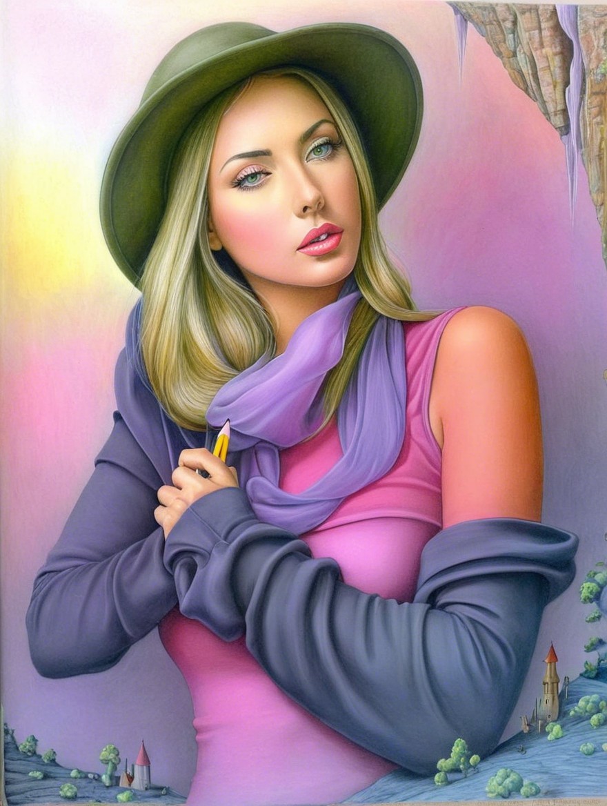 Portrait of a Young Woman with Blonde Hair and Hat