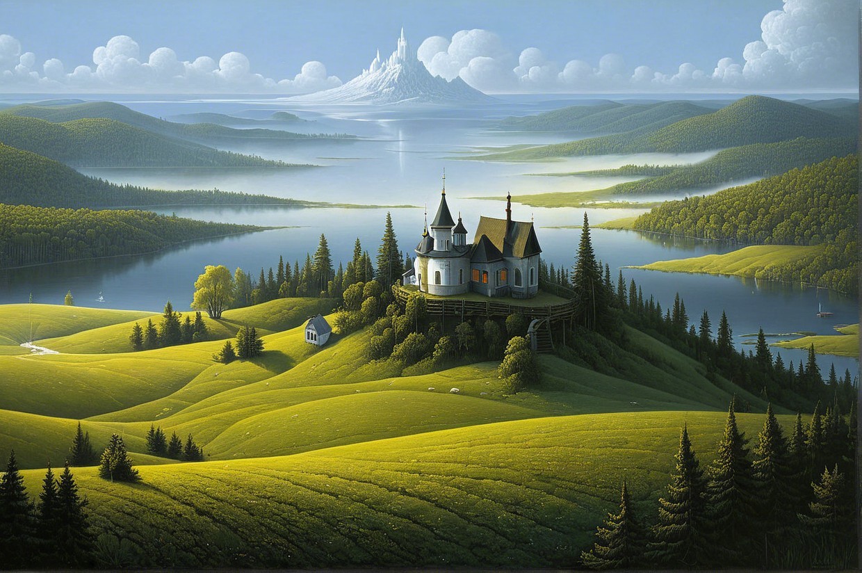 Picturesque Castle on a Lush Green Hill Landscape