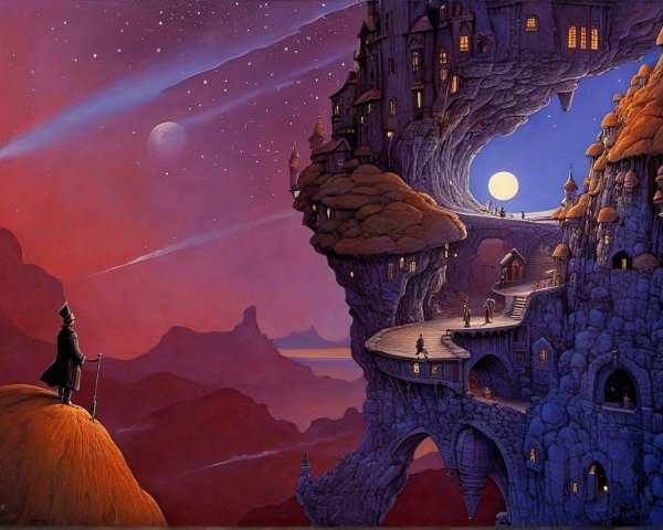 Twilight Landscape with Castle and Cloaked Figure