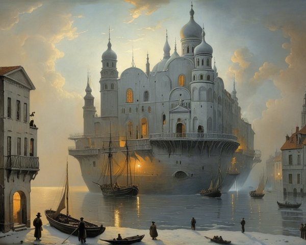Fantastical Floating Palace Surrounded by Calm Waters