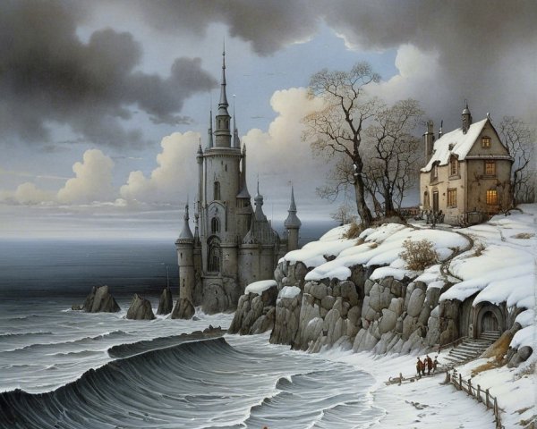 Winter Landscape with Castle and Turbulent Seas