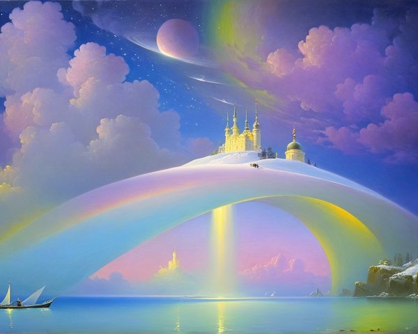Fantasy Landscape with Rainbow and Majestic Castle