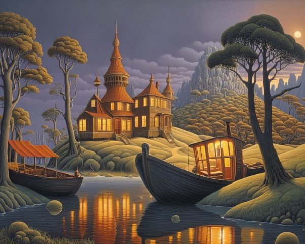 Whimsical Castle in Serene Twilight Landscape