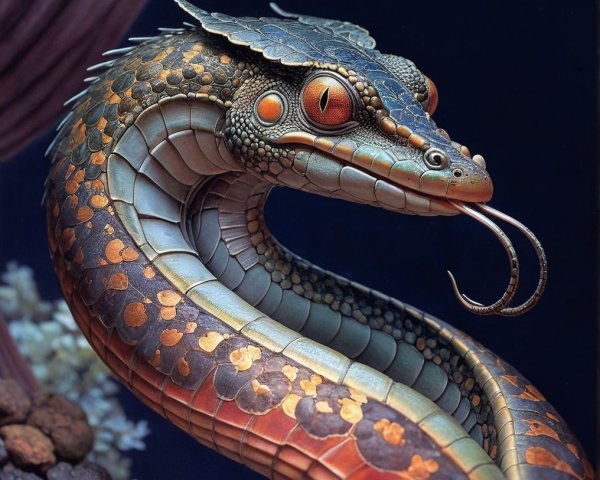 Mythical Creature with Snake Body and Dragon Head