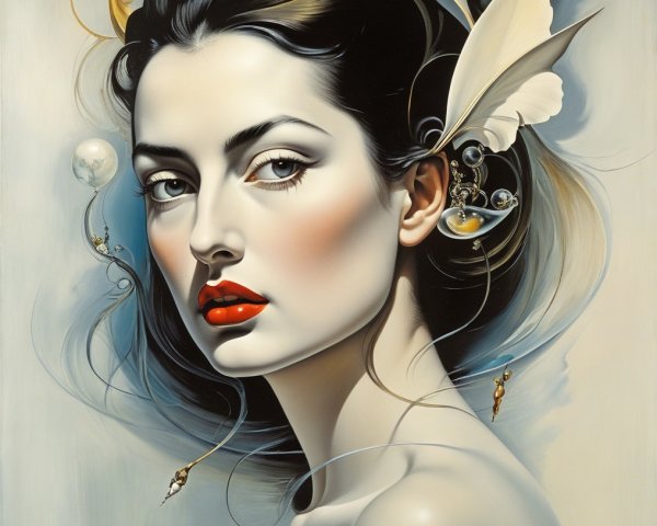 Portrait of a Woman with Flowing Hair and Accessories