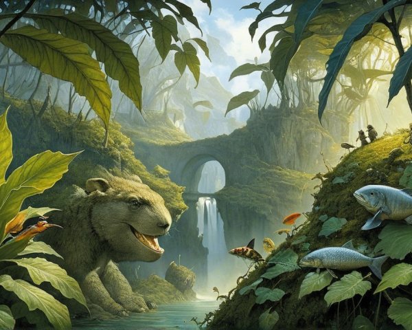 Colossal Bear-like Creature in Vibrant Jungle Setting