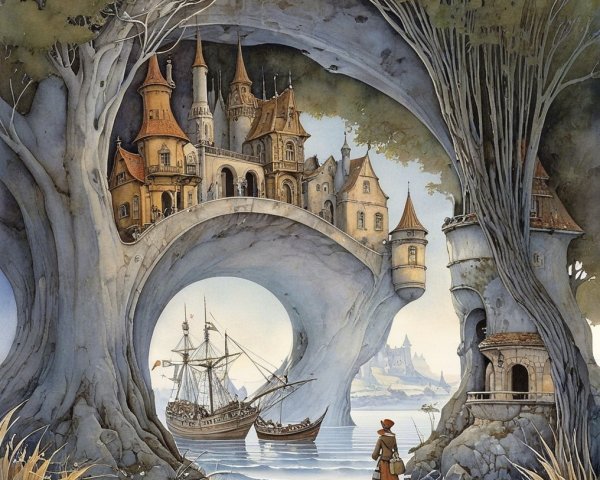 Whimsical Village in a Fantastical Landscape