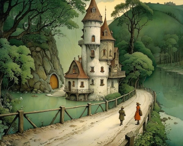 Whimsical Castle by Serene Lake Surrounded by Trees