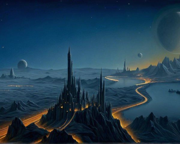 Mystical Landscape with Castle and Ethereal Glow