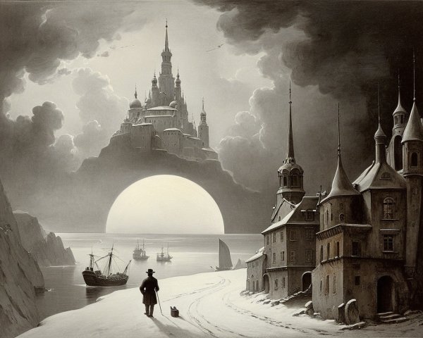 Dreamlike Landscape with Solitary Figure and Castle