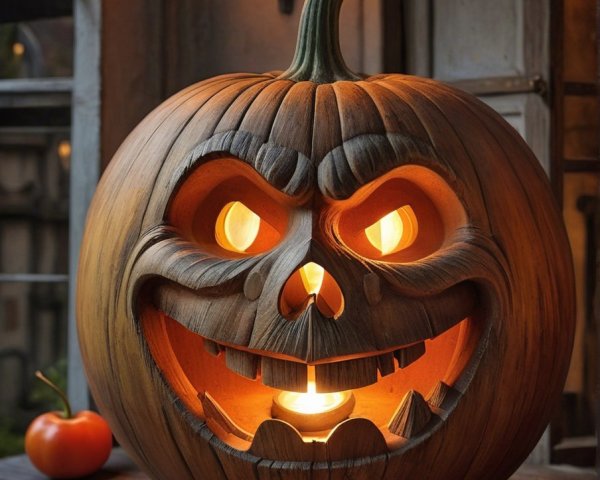 Carved Pumpkin with Grin in Cozy Halloween Setting