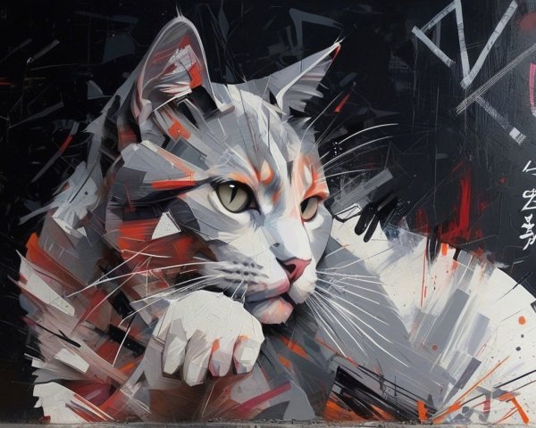 Abstract Vibrant Cat Portrait with Dynamic Colors