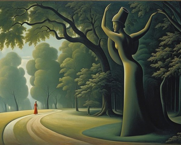 Serene Landscape with Winding Path and Statue