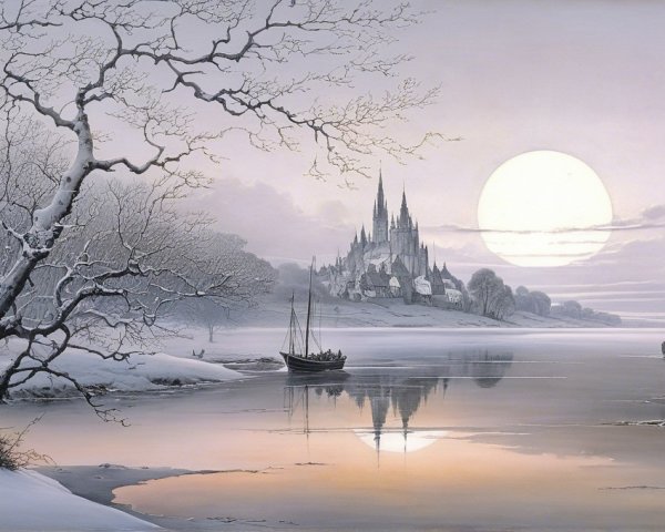 Winter Landscape with Snowy Trees and Castle