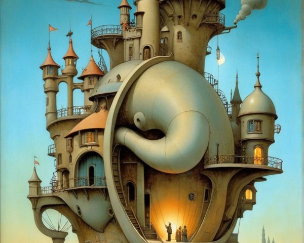 Whimsical Castle on Rocky Shore with Towering Turrets