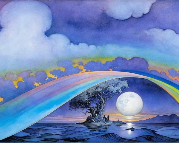 Surreal Landscape with Rainbow and Tranquil Water