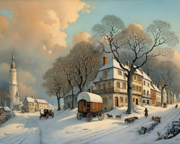 Serene Winter Landscape with Snow-Covered Buildings