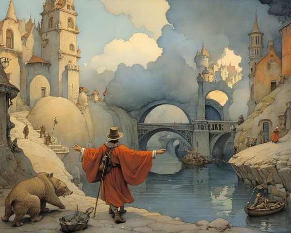 Serene Fantasy Landscape with Quaint Town and River