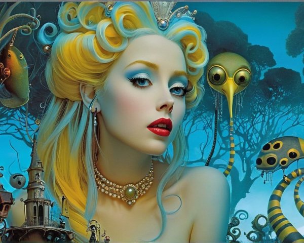 Surreal Scene with Young Woman in Dreamlike Forest