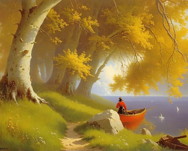 Serene River Landscape with Vibrant Autumn Foliage