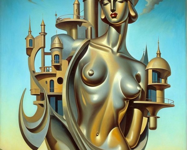 Surreal Sculpture of Female Figure with Architectural Elements