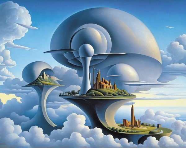 Surreal Landscape with Floating Islands and Castles