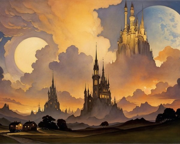 Majestic Castles in a Fantastical Landscape Scene