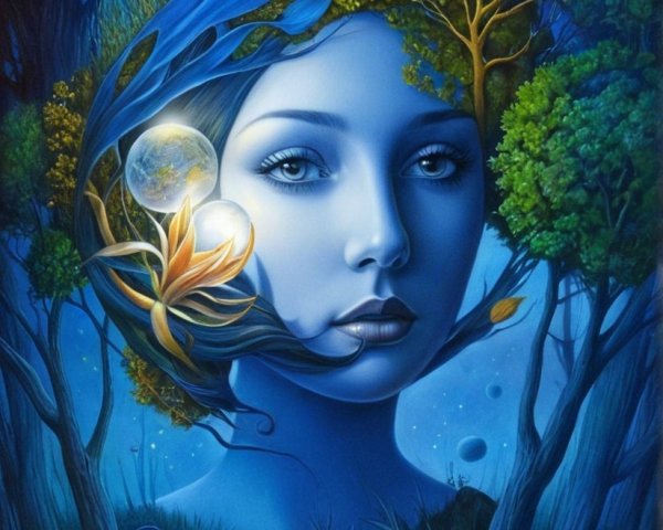 Surreal Portrait of a Woman with Nature Elements