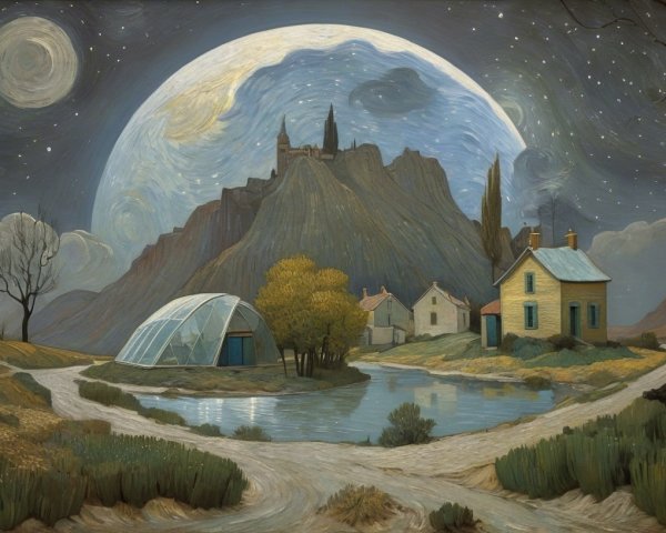 Serene Night Landscape with Moon and Castle View