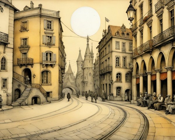 Charming Old-World Street Scene with Castle View