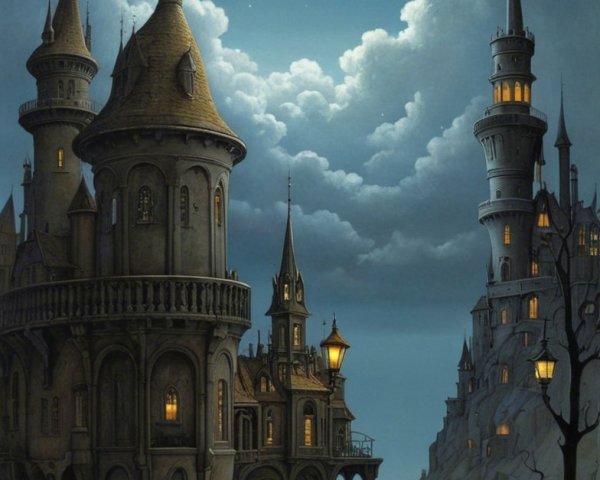 Enchanting Castle in a Mystical Moonlit Landscape
