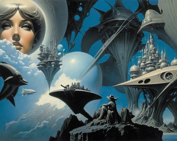 Surreal Sci-Fi Landscape with Celestial Woman's Face