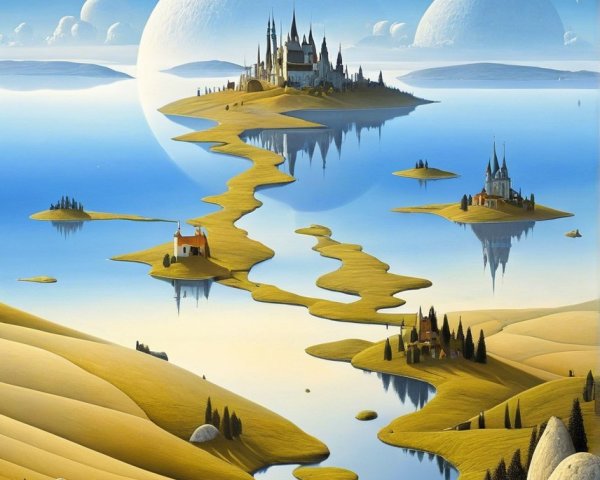 Surreal Landscape with Castle and Two Moons