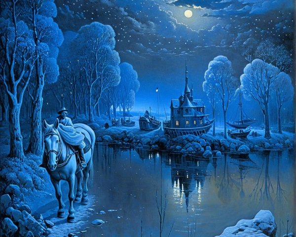 Moonlit Landscape with River and Solitary Rider