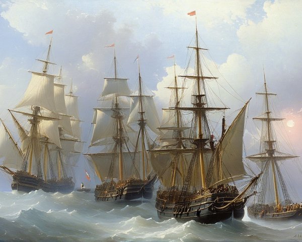 Serene Maritime Scene with Four Sailing Ships
