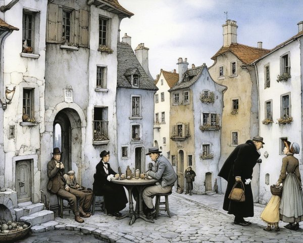 Quaint Cobblestone Street in a Historic Small Town