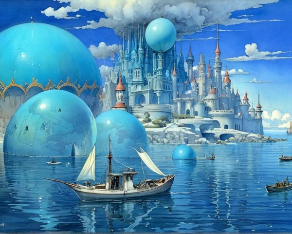 Fantastical Landscape with Castle and Blue Spheres