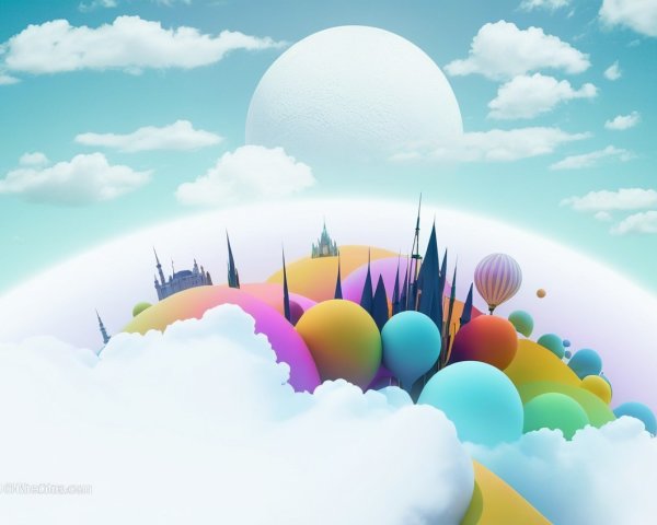 Surreal Landscape with Colorful Oversized Spheres