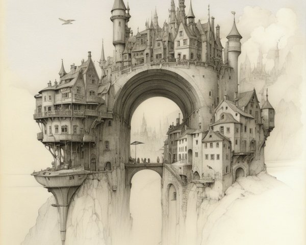 Intricately Designed Fantasy Castle on Rocky Outcrop