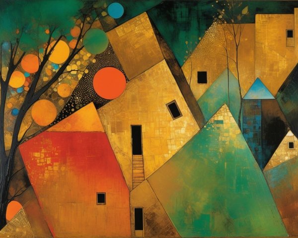 Vibrant Abstract Landscape with Colorful Houses and Trees
