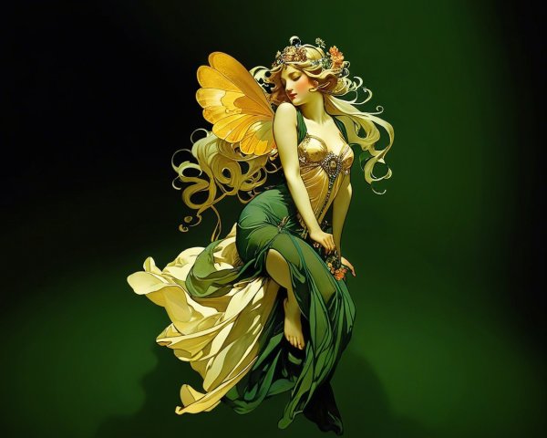 Fairy with Golden Hair Dances in Enchanting Setting