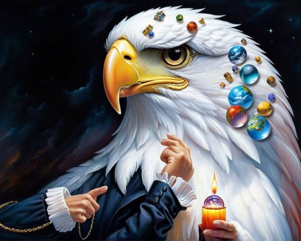 Majestic Eagle with Celestial Feathers in Starry Scene