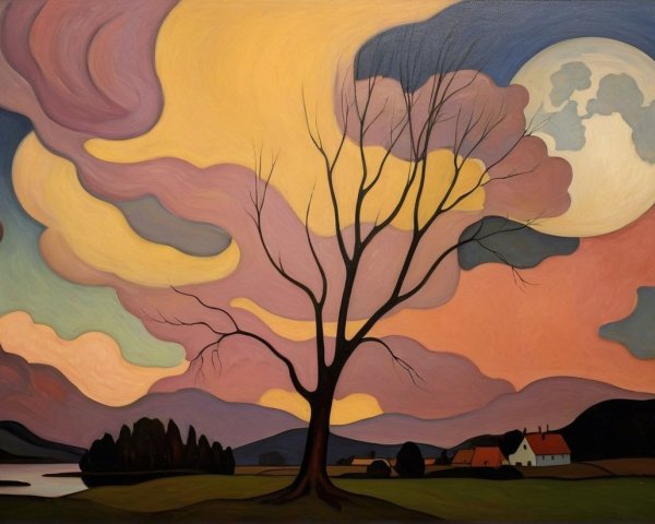 Serene landscape with solitary tree and vibrant sky