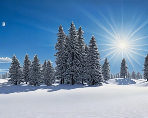 Winter Landscape with Snow-Covered Trees and Blue Sky