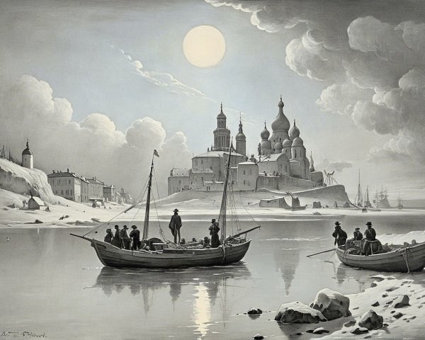 Moonlit River Landscape with Church Silhouette